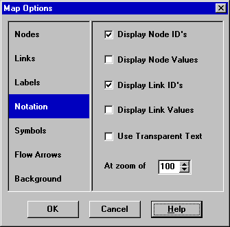 Map options window